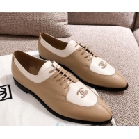 Top Grade Chanel Virgin Patent Patchwork Leather Lace-up Shoe 92718 Beige