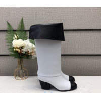 Good Product Chanel Calfskin Foldover Heel High Boots 65 mm G36719 White/Black 2020