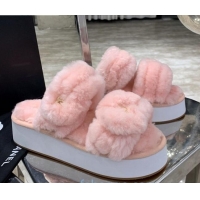 Grade Design Chanel Double Strap Wool Platform Sandals 22052 Pink