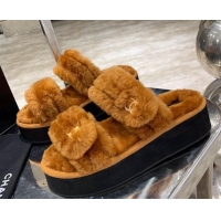 Best Quality Chanel Double Strap Wool Platform Sandals 22052 Brown