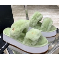 Good Product Chanel Double Strap Wool Platform Sandals 22052 Green