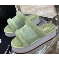 Low Price Chanel Crystal CC Platform Sandals 22058 Green