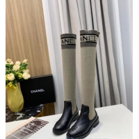 Best Price Chanel Knit Stretch Sock High Boots 20102003 Gray/Black 2020