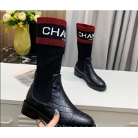 Unique Style Chanel Knit Stretch Sock Short Boots 20102004 Black/Red 2020