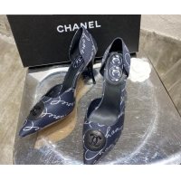 Top Design Chanel Vintage Signature Silk Flat Ballerinas with Circle CC Charm 70mm 20101904 Navy Blue 2020