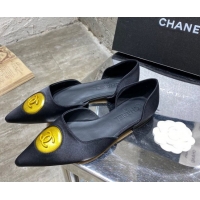 Pretty Style Chanel Vintage Signature Silk Flat Ballerinas with Circle CC Charm 20101908 Black 2020