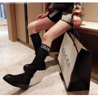 Best Product Chanel Knit Sock Flat Medium High Boots Black/White 02122