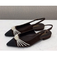 Popular Style Chanel Suede Pearl Knot Flat Slingbacks G36467 Brown 2020