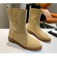 Duplicate Chanel Calfskin CC Buckle Side Short Boots 102139 Apricot 2020