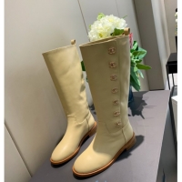 Hot Sale Chanel Calfskin CC Buckle Side High Boots 102141 Apricot 