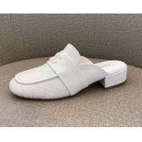 Good Product Chanel Quilted Calfskin Matte Flat Mules 102157 All White