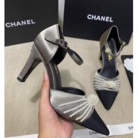 Top Design Chanel Satin Pearl Knot Pumps with Straps G36466 Gray 2020