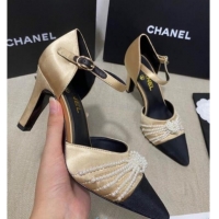 Trendy Design Chanel Satin Pearl Knot Pumps with Straps G36466 Gold 2020