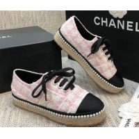 Unique Style Chanel Tweed Espadrilles Sneakers with Pearl Trim 102178 Pink 2020