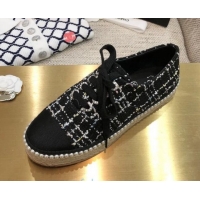 Good Quality Chanel Tweed Espadrilles Sneakers with Pearl Trim Black 102181