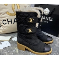 Lower Price Chanel Quilted Fabric Wool Short Boots with Double CC Buckle 20102201 Black 2020