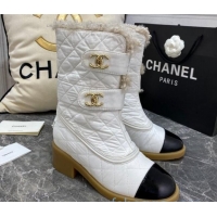 Feminine Chanel Quilted Fabric Wool Short Boots with Double CC Buckle 20102202 White 2020