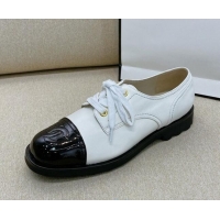 Popular Style Chanel Vintage Lambskin Lace-ups Brogue Shoes 02234 White 2020