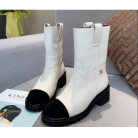 Good Quality Chanel Calfskin Short Ankle Boots with Double Straps G36749 White 2020