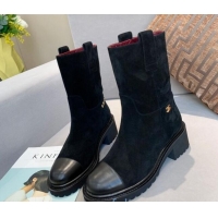 Best Grade Chanel Suede Short Ankle Boots with Double Straps G36749 Black 2020