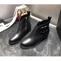 Low Price Chanel Calfskin Chelsea Short Boots with CC Charm Black 2020