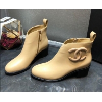 Most Popular Chanel Calfskin Chelsea Short Boots with CC Charm 102247 Apricot 2020