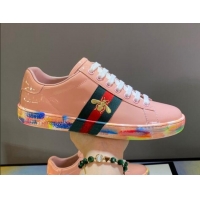 Good Looking Gucci Ace Patent Leather Sneakers with Luminous Print Sole 102448 Light Pink 