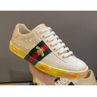 Unique Style Gucci Ace Patent Leather Sneakers with Luminous Print Sole 102448 White