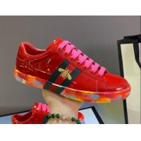 Best Quality Gucci Ace Patent Leather Sneakers with Luminous Print Sole 102448 Red