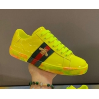 Fashion Gucci Ace Patent Leather Sneakers with Luminous Print Sole 102448 Yellow