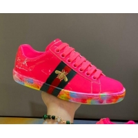 Best Product Gucci Ace Patent Leather Sneakers with Luminous Print Sole 102448 Hot Pink