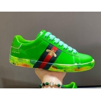 Good Quality Gucci Ace Patent Leather Sneakers with Luminous Print Sole 102448 Bright Green