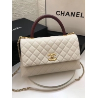 Best Grade Chanel flap bag with red top handle A92991 White