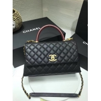 New Fashion Chanel flap bag with red top handle A92991 black