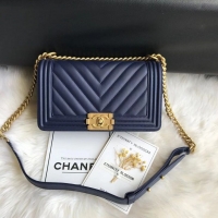 Market Sells Boy Chanel Flap Bag Original Chevron Leather A67086V Blue