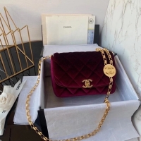 Buy Classic Chanel flap bag velvet & Gold-Tone Metal AS2222 Burgundy