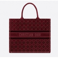 Top Grade DIOR BOOK TOTE Burgundy Cannage Embroidered Velvet M1286Z