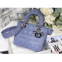 Good Product MEDIUM LADY D-LITE BAG Denim Blue Cannage Embroidery M0565OR