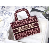 Discount MINI DIORAMOUR DIOR BOOK TOTE Burgundy Cannage Embroidered Velvet S5475ZB