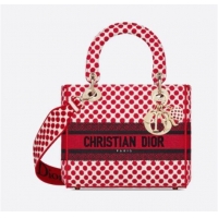 Promotional MEDIUM LADY D-LITE DIORAMOUR BAG Red Dior Dots Embroidery M0565OBB