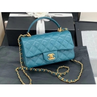 Discount Fashion Chanel small tote bag Sheepskin & Gold-Tone Metal AS8816 blue