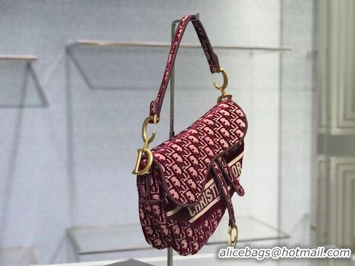 Top Quality SADDLE BAG Dior Oblique Embroidered Velvet C0044 Burgundy