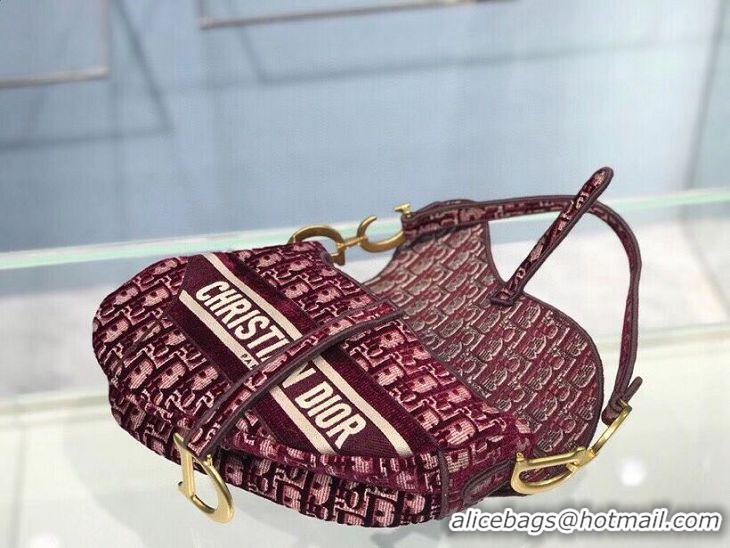 Top Quality SADDLE BAG Dior Oblique Embroidered Velvet C0044 Burgundy