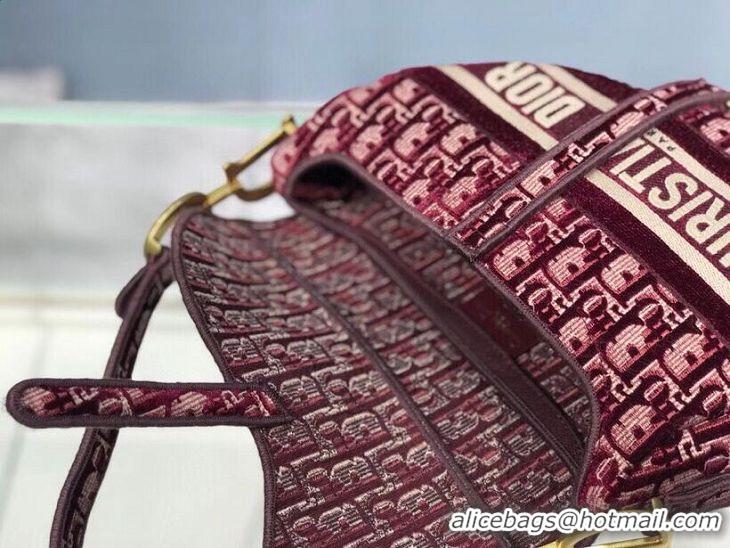 Top Quality SADDLE BAG Dior Oblique Embroidered Velvet C0044 Burgundy