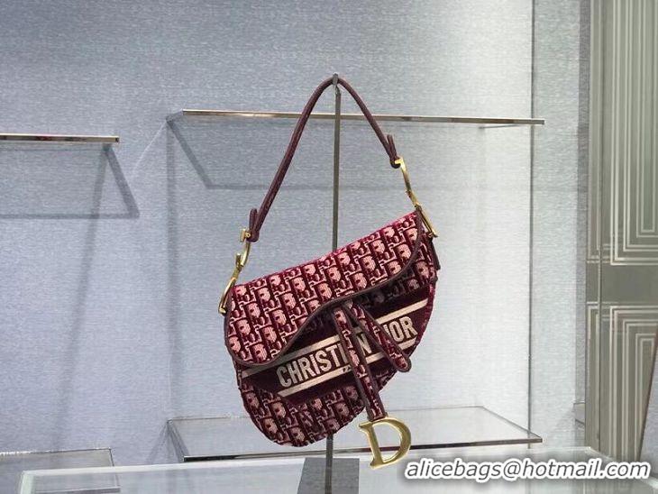 Top Quality SADDLE BAG Dior Oblique Embroidered Velvet C0044 Burgundy