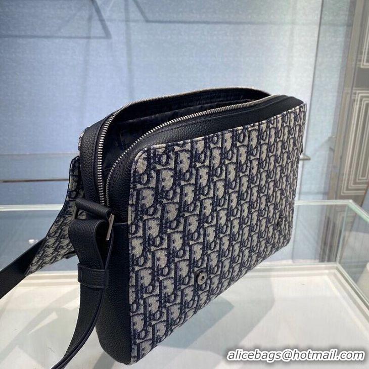 Top Quality SAFARI MESSENGER BAG Grained Black Calfskin and Dior Oblique Jacquard C0119