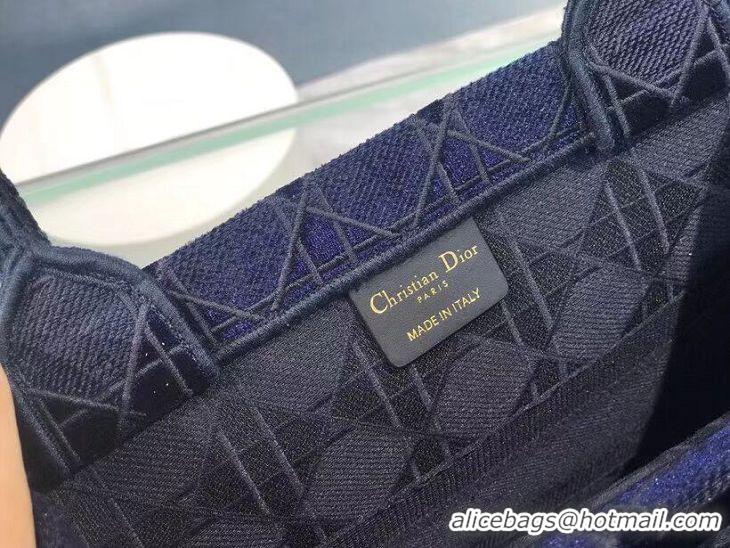 Buy Discount SMALL DIOR BOOK TOTE blue Cannage Embroidered Velvet M1287Z