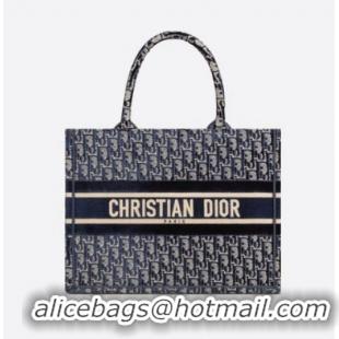 Famous Brand SMALL DIOR BOOK TOTE blue Dior Oblique Embroidered Velvet M1287Z