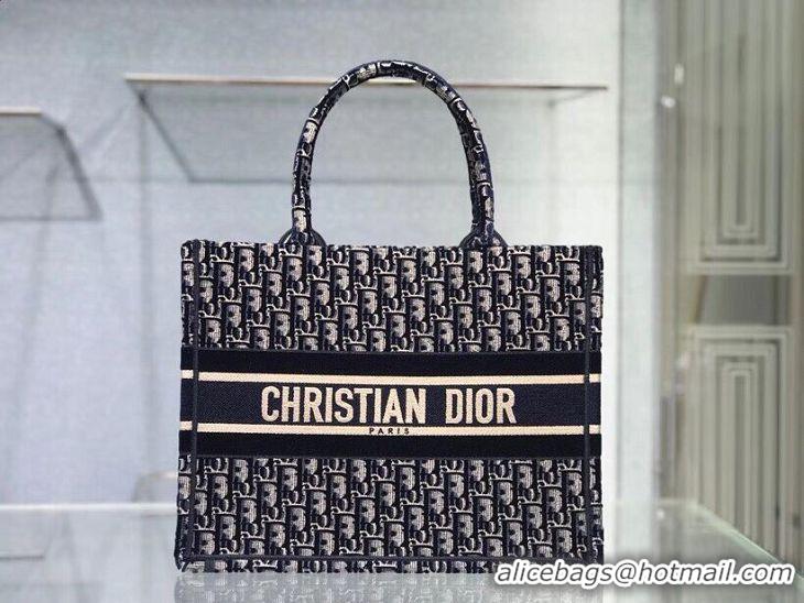 Famous Brand SMALL DIOR BOOK TOTE blue Dior Oblique Embroidered Velvet M1287Z