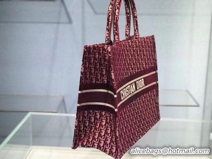 Low Price DIOR BOOK TOTE Burgundy Dior Oblique Embroidered Velvet M1286Z